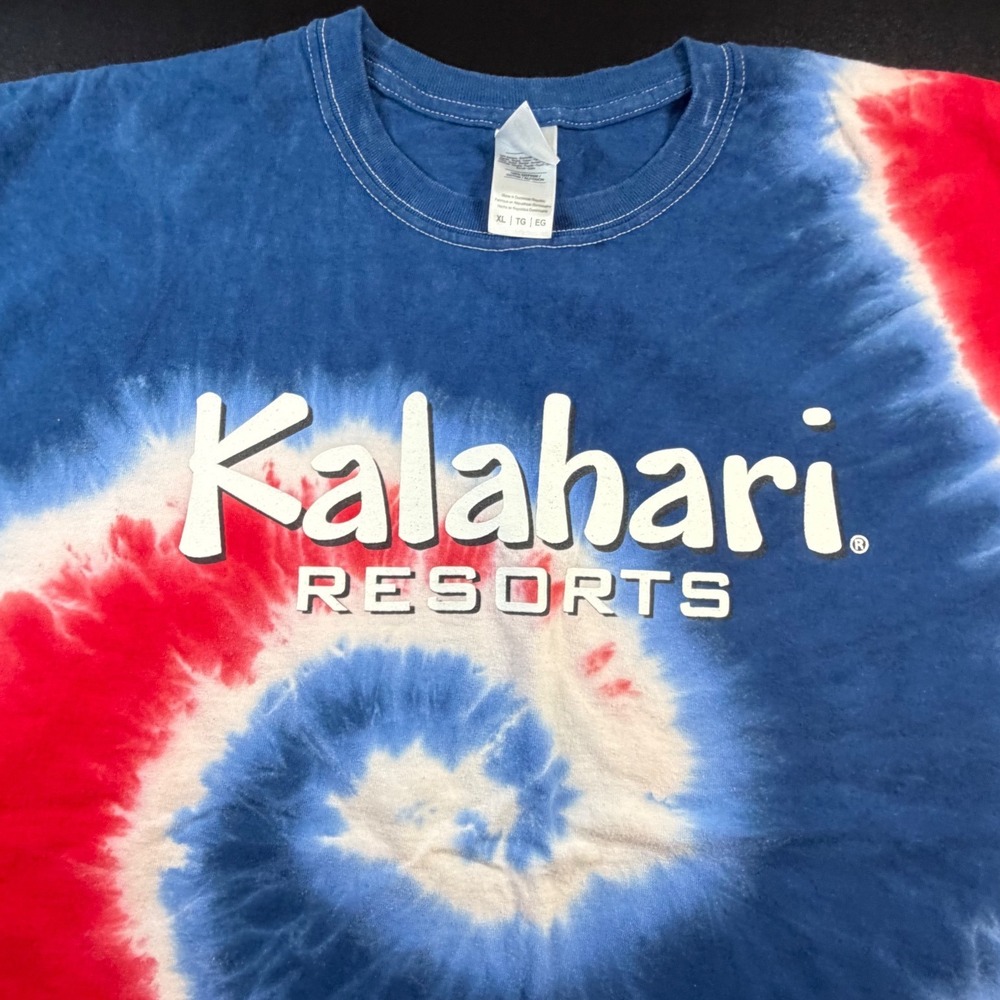Kalahari Resorts Tie Dye T-Shirt Mens XL Red White Blue Spiral Cotton J9